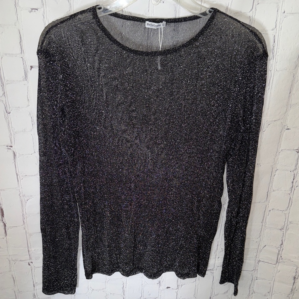 Chic Black Sheer Long Sleeve Blouse